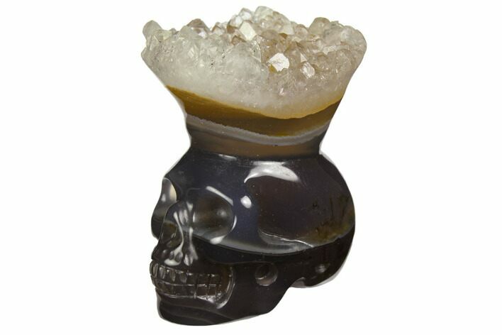 Polished Agate Skull with Quartz Crown #149555